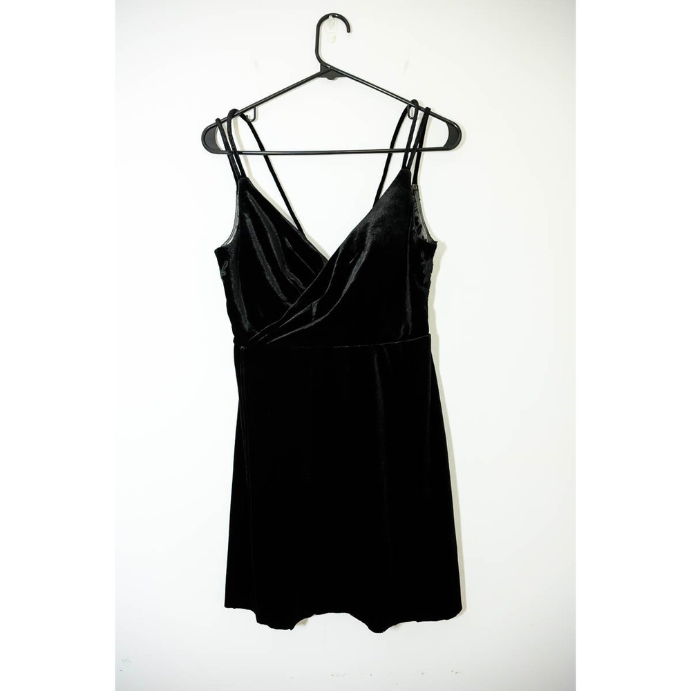Azazie Black Velvet Velour Dress A6 Lace Mini Sleeveless